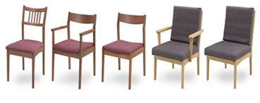 椅子は背もたれの形状、肘付き、or肘無し、ベンチと11種類から。